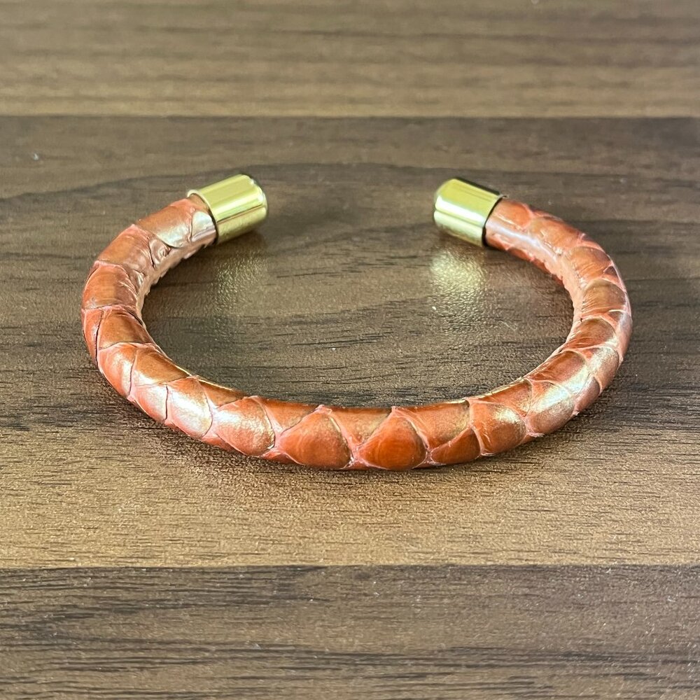 Rustic Cuff Snakeskin and Goldtone Stainless Bangle Bracelet